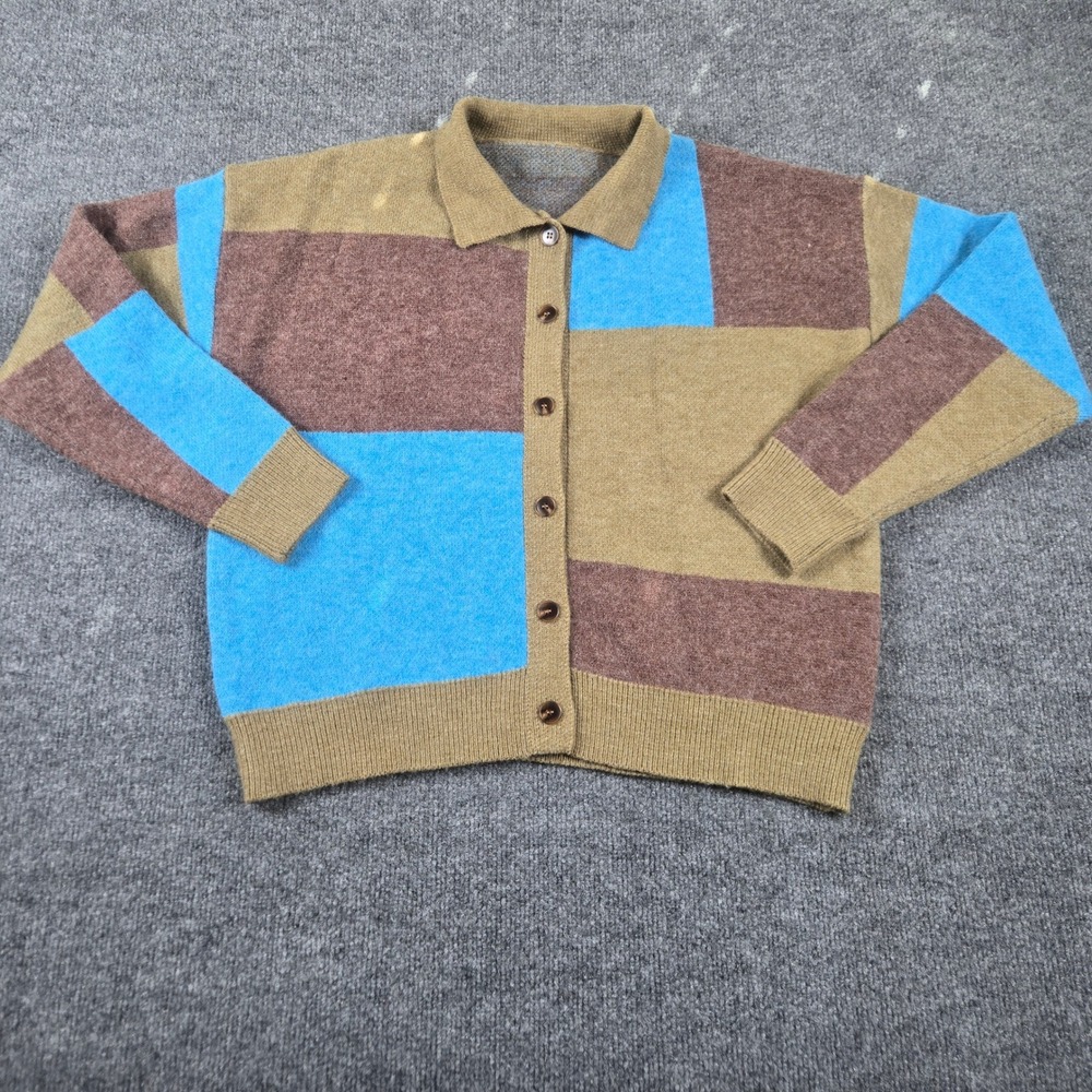 Unbranded Colorblock Cardigan Sweater Mens M Brown Blue Geometric Knit